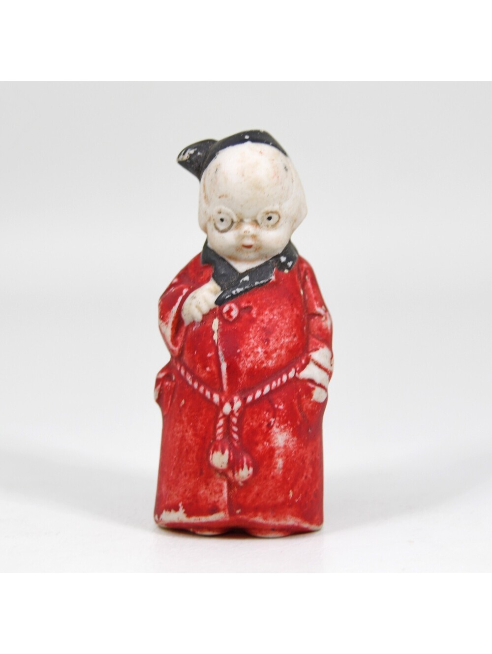 Vintage Antique Red Bisque Grandpa Doll Figure Glasses in Red Robe German 2"